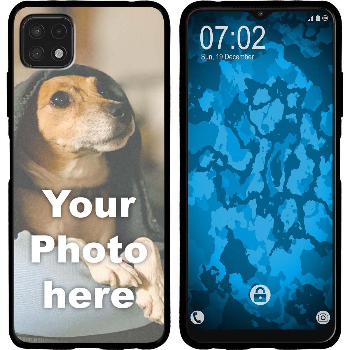 PhoneNatic Case kompatibel mit Galaxy A22 5G Personalisierte Handyhülle SCHWARZ zum selbst gestalten mit eigenem Foto