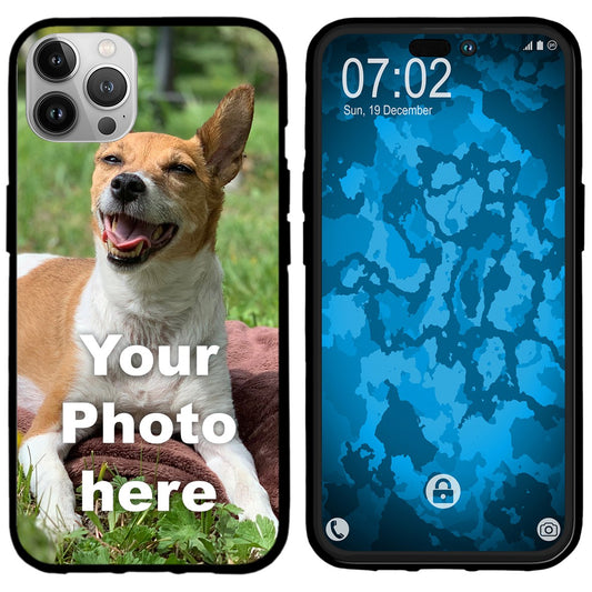 PhoneNatic Case kompatibel mit iPhone 14 Pro Max Personalisierte Handyhülle SCHWARZ zum selbst gestalten mit eigenem Fot