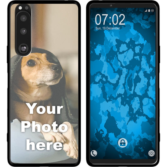 PhoneNatic Case kompatibel mit Xperia 5 III Personalisierte Handyhülle SCHWARZ zum selbst gestalten mit eigenem Foto