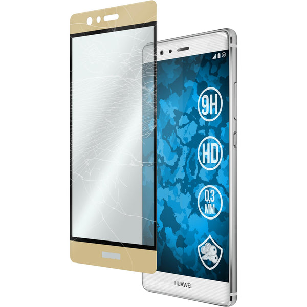 1 x Huawei P9 Glas-Displayschutzfolie klar full-screen gold