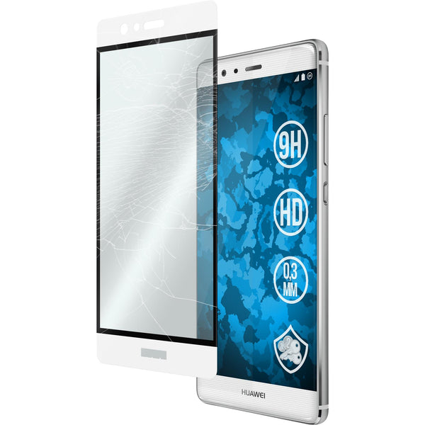 1 x Huawei P9 Glas-Displayschutzfolie klar full-screen weiﬂ