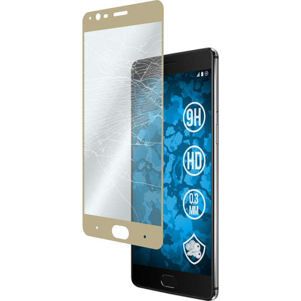 2 x  OnePlus 3 Glas-Displayschutzfolie klar full-screen gold