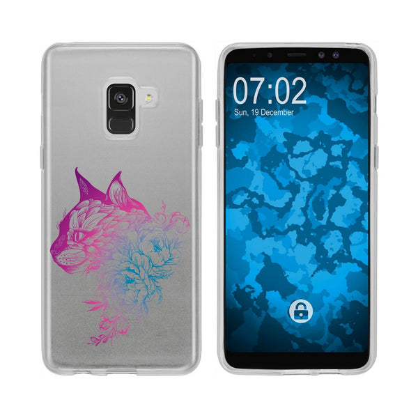 Galaxy A8 (2018) EU Version Silikon-Hülle Floral Katze M2-6