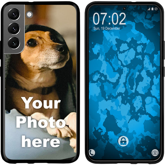 PhoneNatic Case kompatibel mit Galaxy S22 Personalisierte Handyhülle SCHWARZ zum selbst gestalten mit eigenem Foto