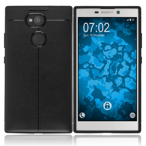 PhoneNatic Case kompatibel mit Sony Xperia L2 - schwarz Silikon Hülle Lederoptik Cover