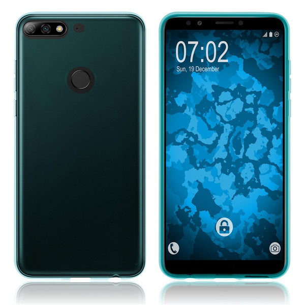 PhoneNatic Case kompatibel mit Huawei Y7 Prime (2018) - türkis Silikon Hülle transparent Cover