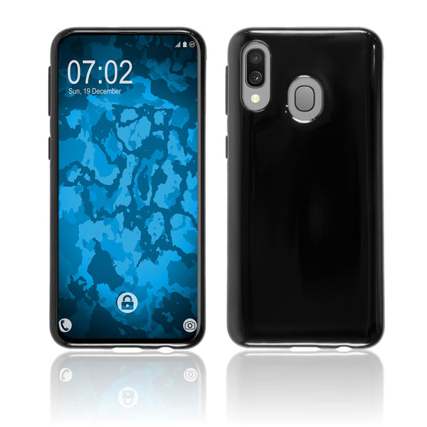 PhoneNatic Case kompatibel mit Samsung Galaxy A40 - schwarz Silikon Hülle transparent + 2 Schutzfolien