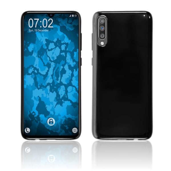 PhoneNatic Case kompatibel mit Samsung Galaxy A70 - schwarz Silikon Hülle transparent + 2 Schutzfolien
