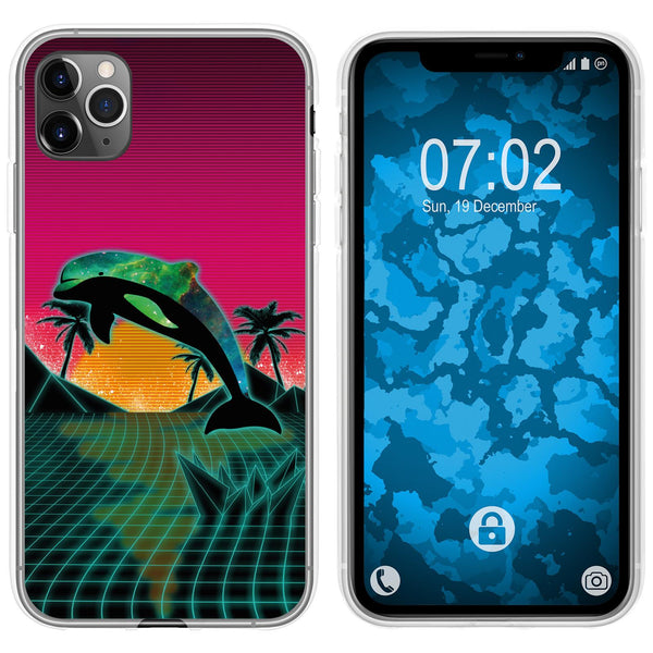 iPhone 11 Pro Silikon-Hülle Retro Wave Delphin M1 Case