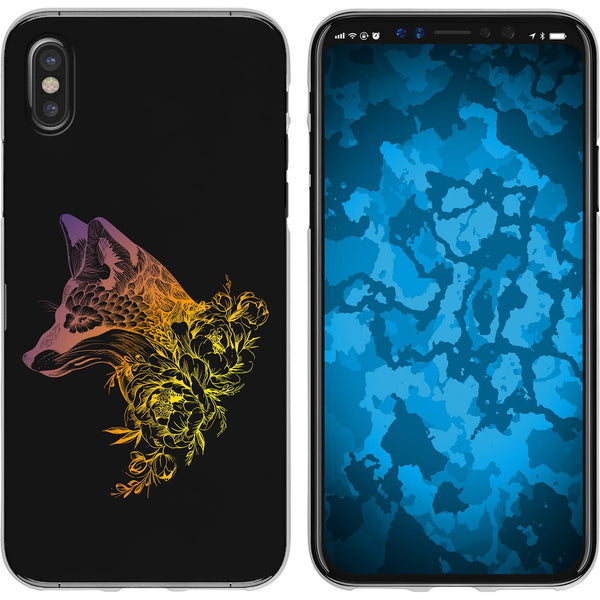 iPhone X / XS Silikon-Hülle Floral Fuchs M1-3 Case