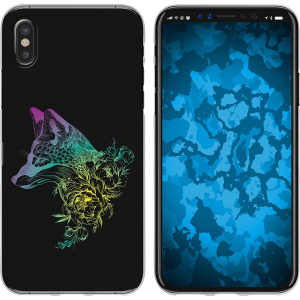 iPhone X / XS Silikon-Hülle Floral Fuchs M1-4 Case
