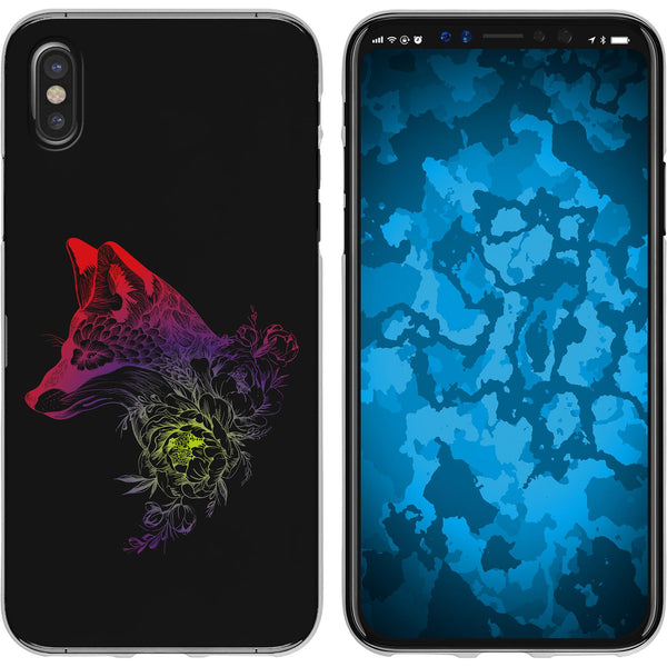 iPhone X / XS Silikon-Hülle Floral Fuchs M1-5 Case