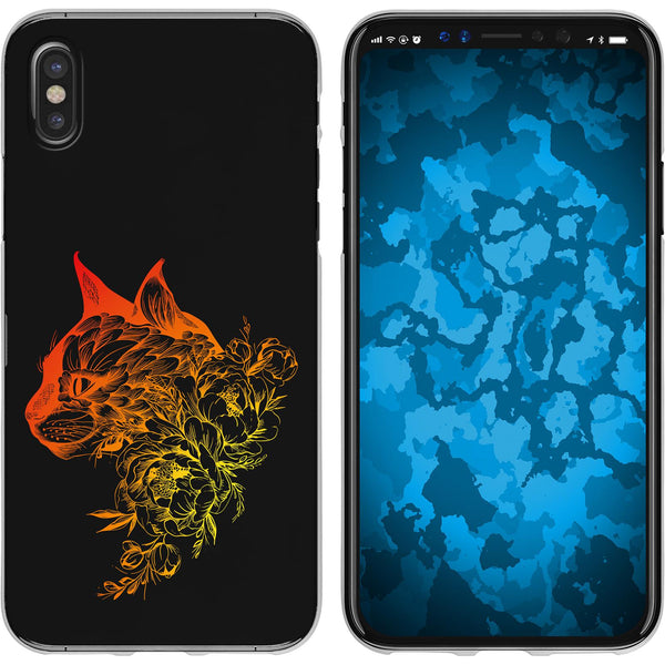 iPhone X / XS Silikon-Hülle Floral Katze M2-2 Case