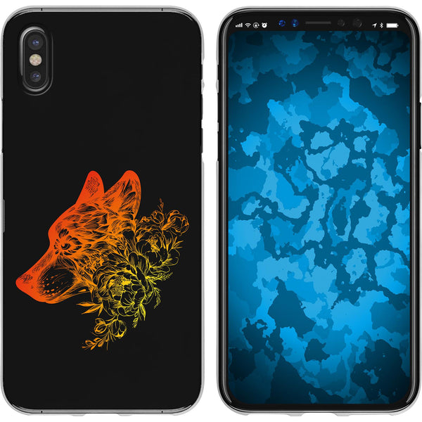 iPhone X / XS Silikon-Hülle Floral Wolf M3-2 Case