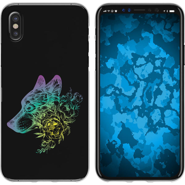 iPhone X / XS Silikon-Hülle Floral Wolf M3-4 Case