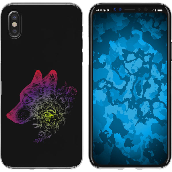 iPhone X / XS Silikon-Hülle Floral Wolf M3-5 Case
