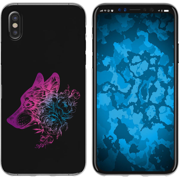 iPhone X / XS Silikon-Hülle Floral Wolf M3-6 Case