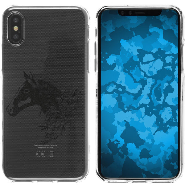 iPhone X / XS Silikon-Hülle Floral Pferd M5-1 Case