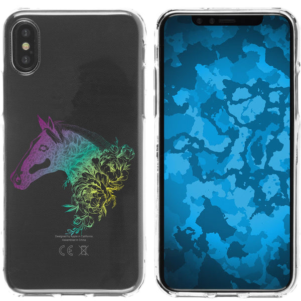 iPhone X / XS Silikon-Hülle Floral Pferd M5-4 Case