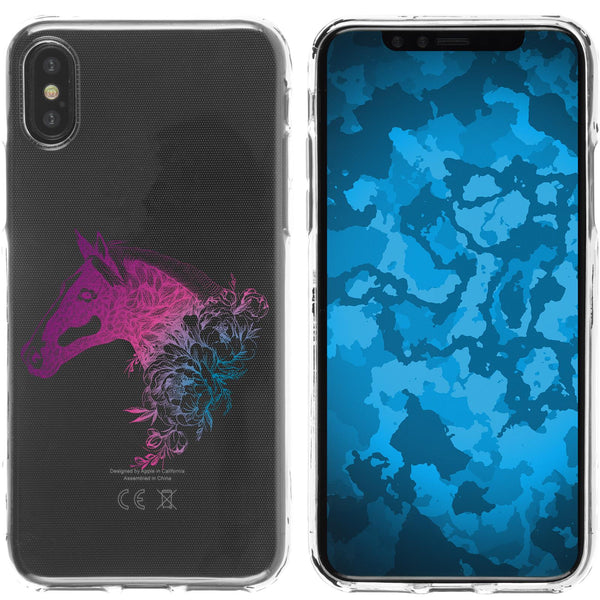 iPhone X / XS Silikon-Hülle Floral Pferd M5-6 Case