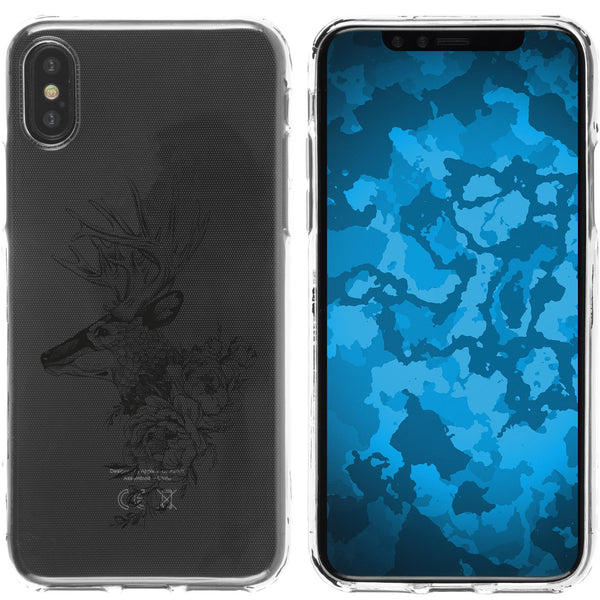 iPhone X / XS Silikon-Hülle Floral Hirsch M7-1 Case