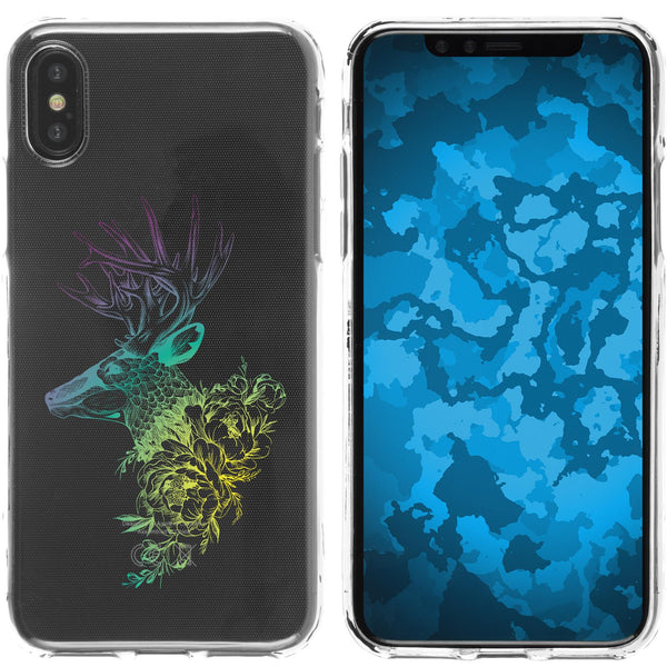 iPhone X / XS Silikon-Hülle Floral Hirsch M7-4 Case