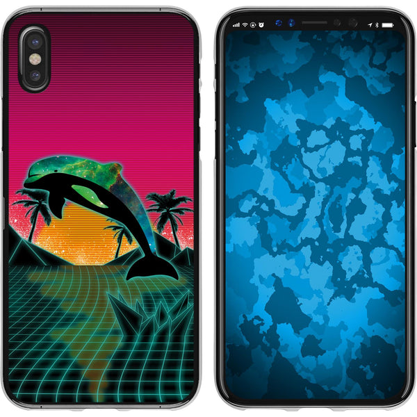 iPhone X / XS Silikon-Hülle Retro Wave Delphin M1 Case