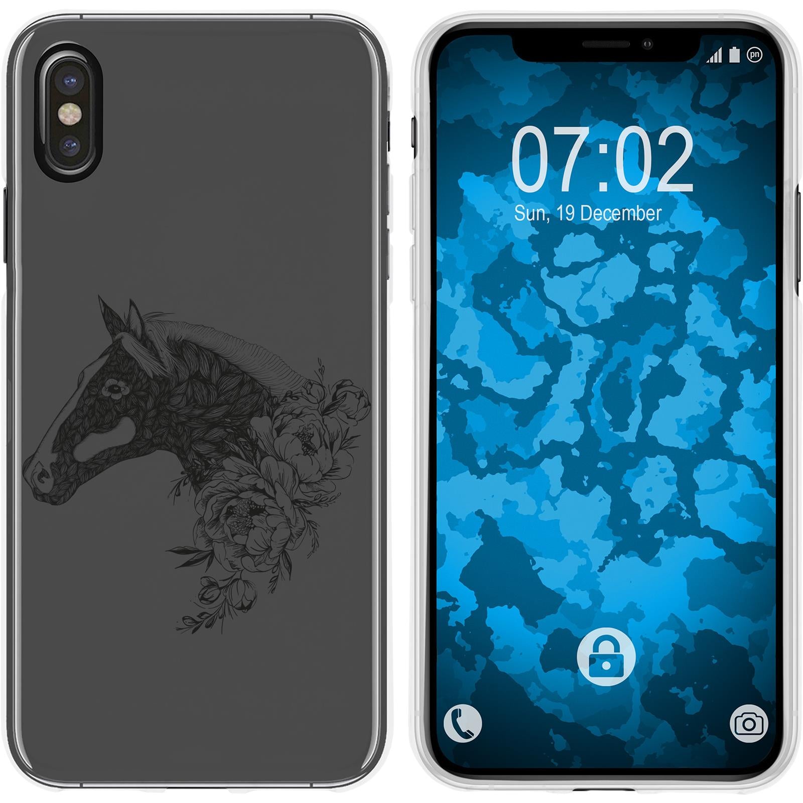 iPhone Xs Max Silikon-Hülle Floral Pferd M5-1 Case