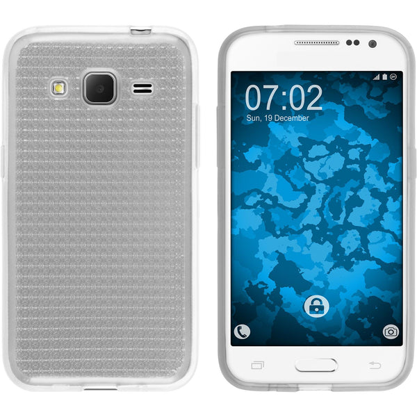 PhoneNatic Case kompatibel mit Samsung Galaxy Core Prime - clear Silikon Hülle Iced + 2 Schutzfolien