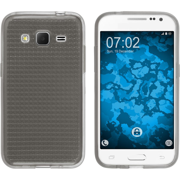 PhoneNatic Case kompatibel mit Samsung Galaxy Core Prime - grau Silikon Hülle Iced + 2 Schutzfolien