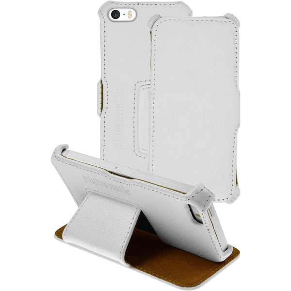 Echt-Lederhülle für Apple iPhone 5 / 5s / SE Leder-Case weiﬂ