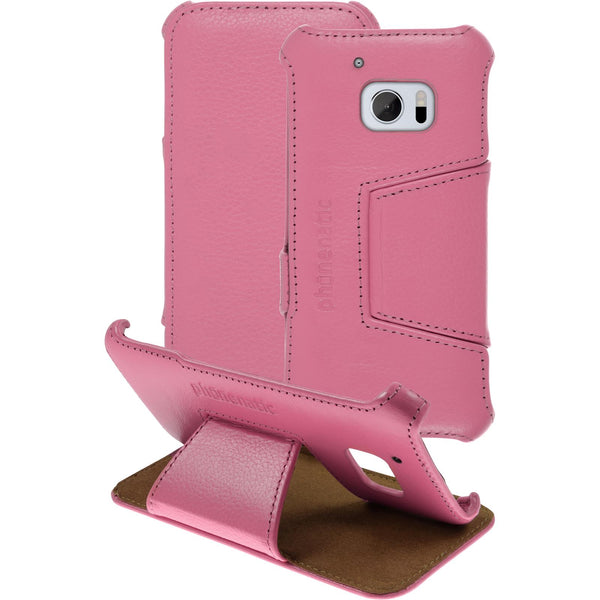 Echt-Lederhülle für HTC 10 Leder-Case rosa + Glasfolie