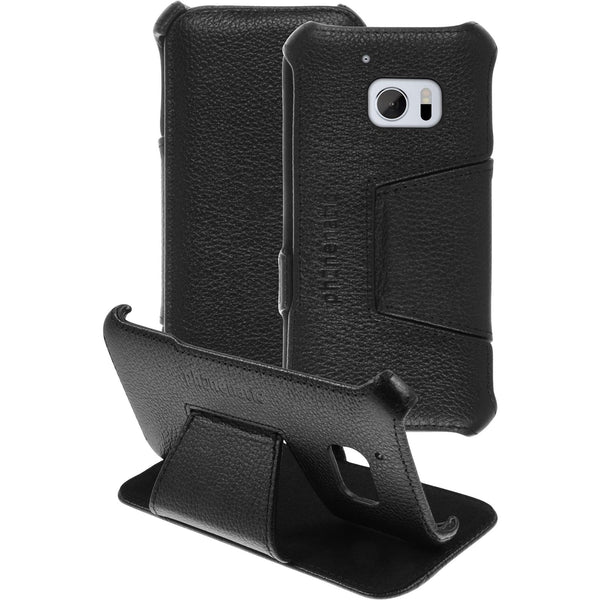 Echt-Lederhülle für HTC 10 Leder-Case schwarz + Glasfolie
