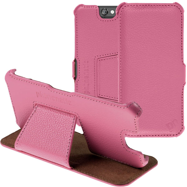 Echt-Lederhülle für HTC One A9 Leder-Case rosa + Glasfolie