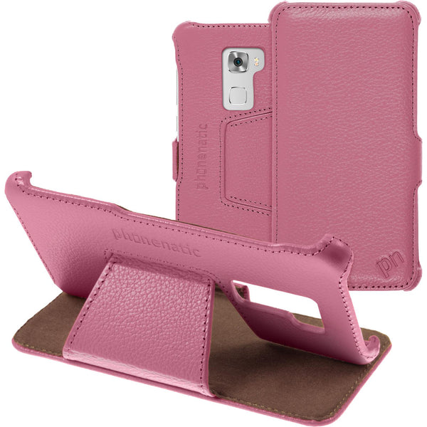 Echt-Lederhülle für Huawei Mate S Leder-Case rosa + Glasfoli