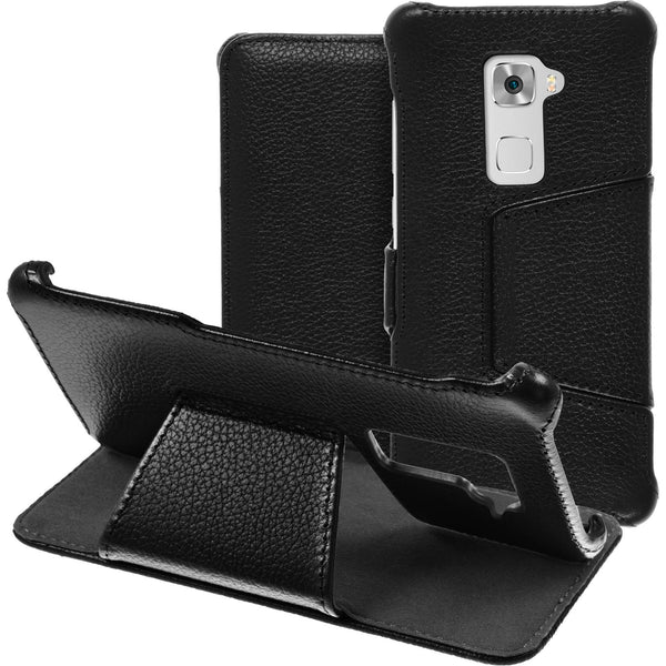 Echt-Lederhülle für Huawei Mate S Leder-Case schwarz + Glasf