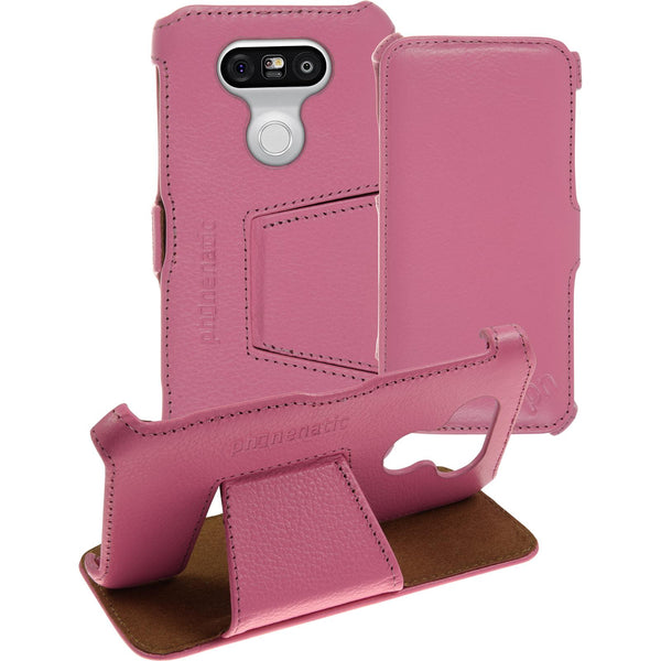 Echt-Lederhülle für LG G5 Leder-Case rosa + Glasfolie