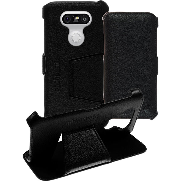 Echt-Lederhülle für LG G5 Leder-Case schwarz + Glasfolie