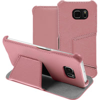 Echt-Lederhülle für Samsung Galaxy S6 Edge Leder-Case rosa +