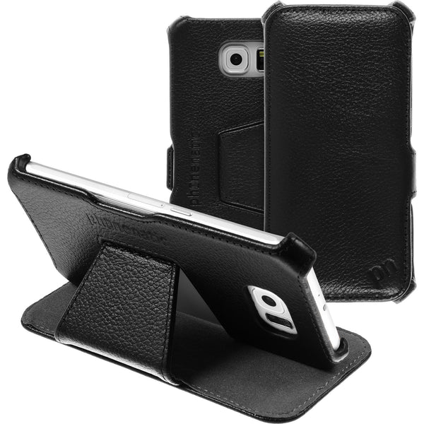 Echt-Lederhülle für Samsung Galaxy S6 Leder-Case schwarz + G
