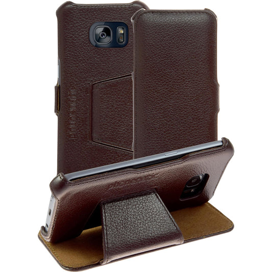 Echt-Lederhülle für Samsung Galaxy S7 Leder-Case braun + Gla