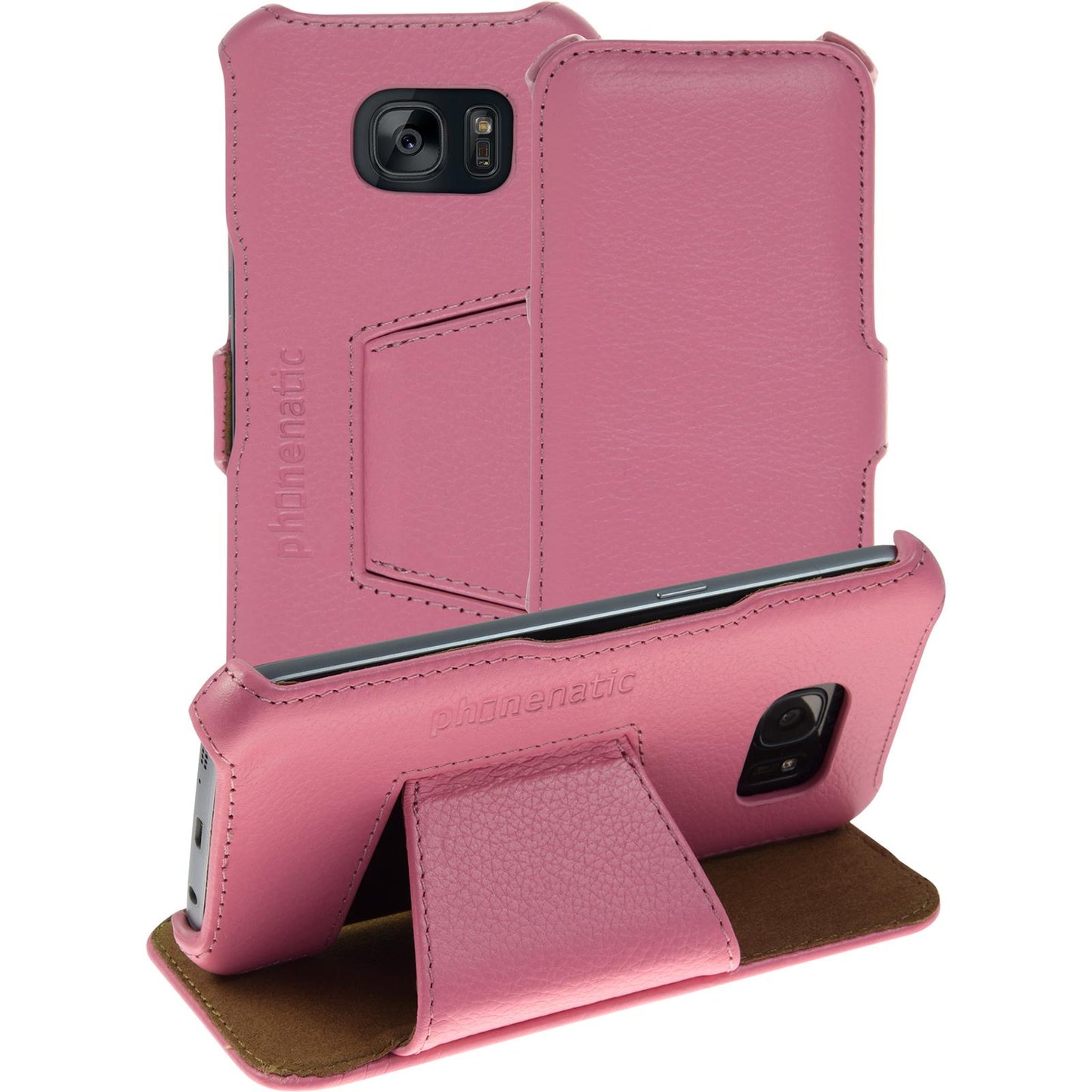 Echt-Lederhülle für Samsung Galaxy S7 Leder-Case rosa + Glas