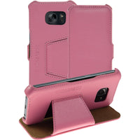 Echt-Lederhülle für Samsung Galaxy S7 Leder-Case rosa + Glas