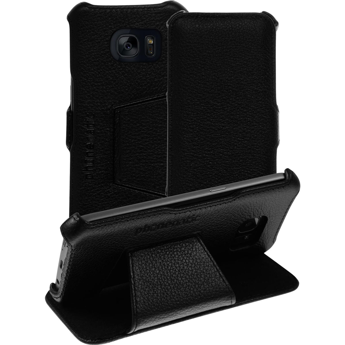 Echt-Lederhülle für Samsung Galaxy S7 Leder-Case schwarz + G