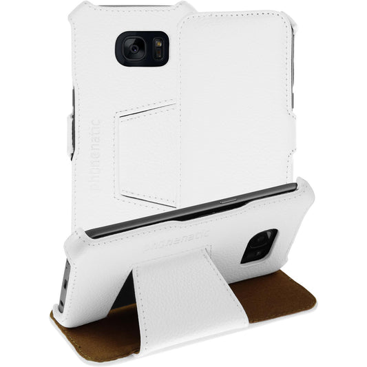 Echt-Lederhülle für Samsung Galaxy S7 Leder-Case weiﬂ + Glas