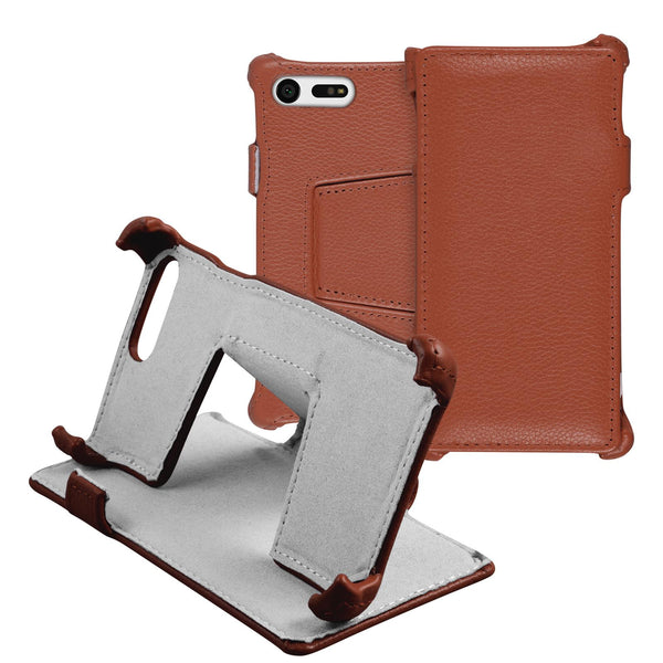 Echt-Lederhülle für Sony Xperia X Compact Leder-Case braun +