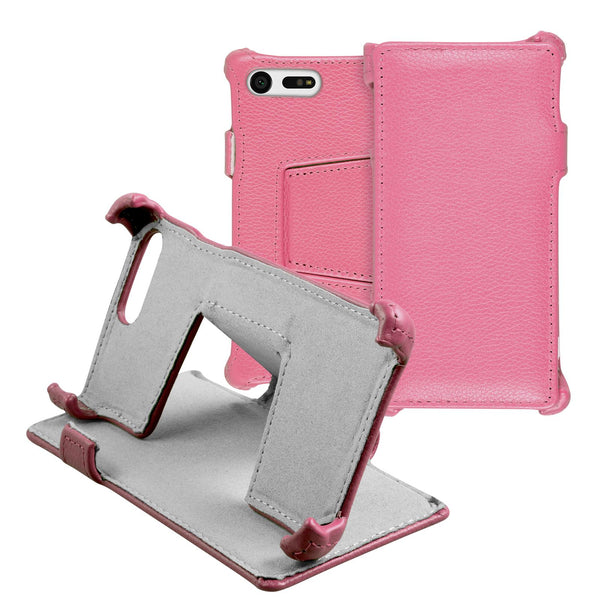 Echt-Lederhülle für Sony Xperia X Compact Leder-Case rosa +