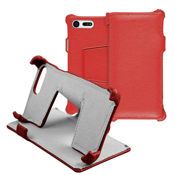 Echt-Lederhülle für Sony Xperia X Compact Leder-Case rot + G