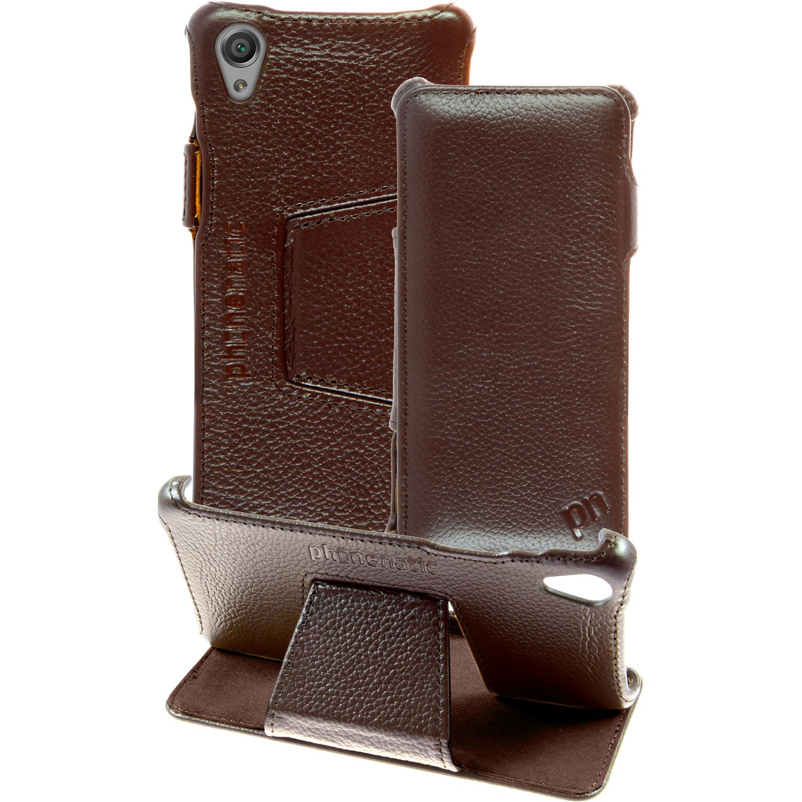 Echt-Lederhülle für Sony Xperia X Leder-Case braun + Glasfol