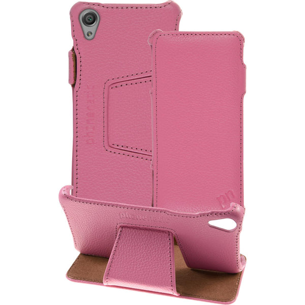 Echt-Lederhülle für Sony Xperia X Leder-Case rosa + Glasfoli